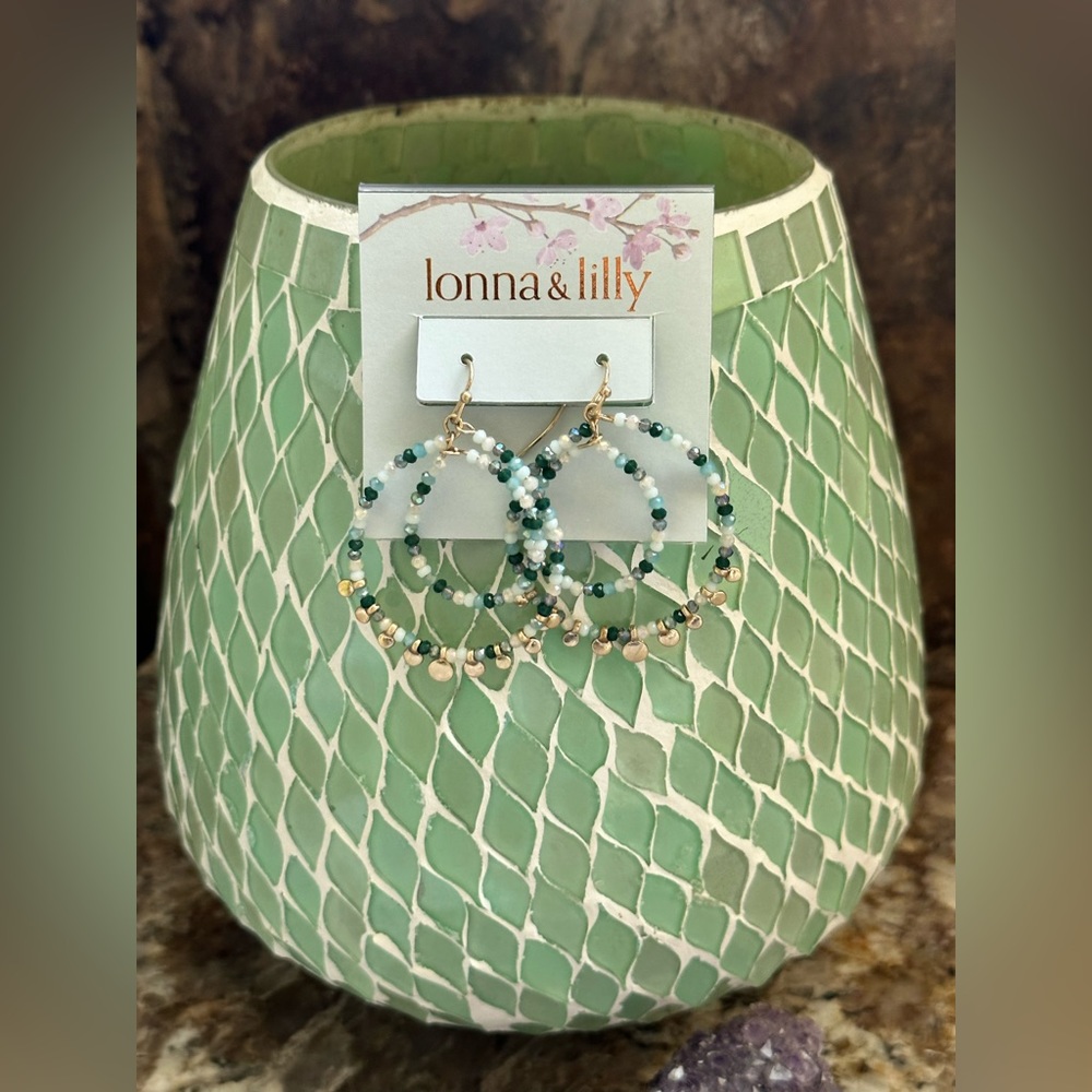 lonna & lilly Gold Charm Green Beaded Dangle Earrings